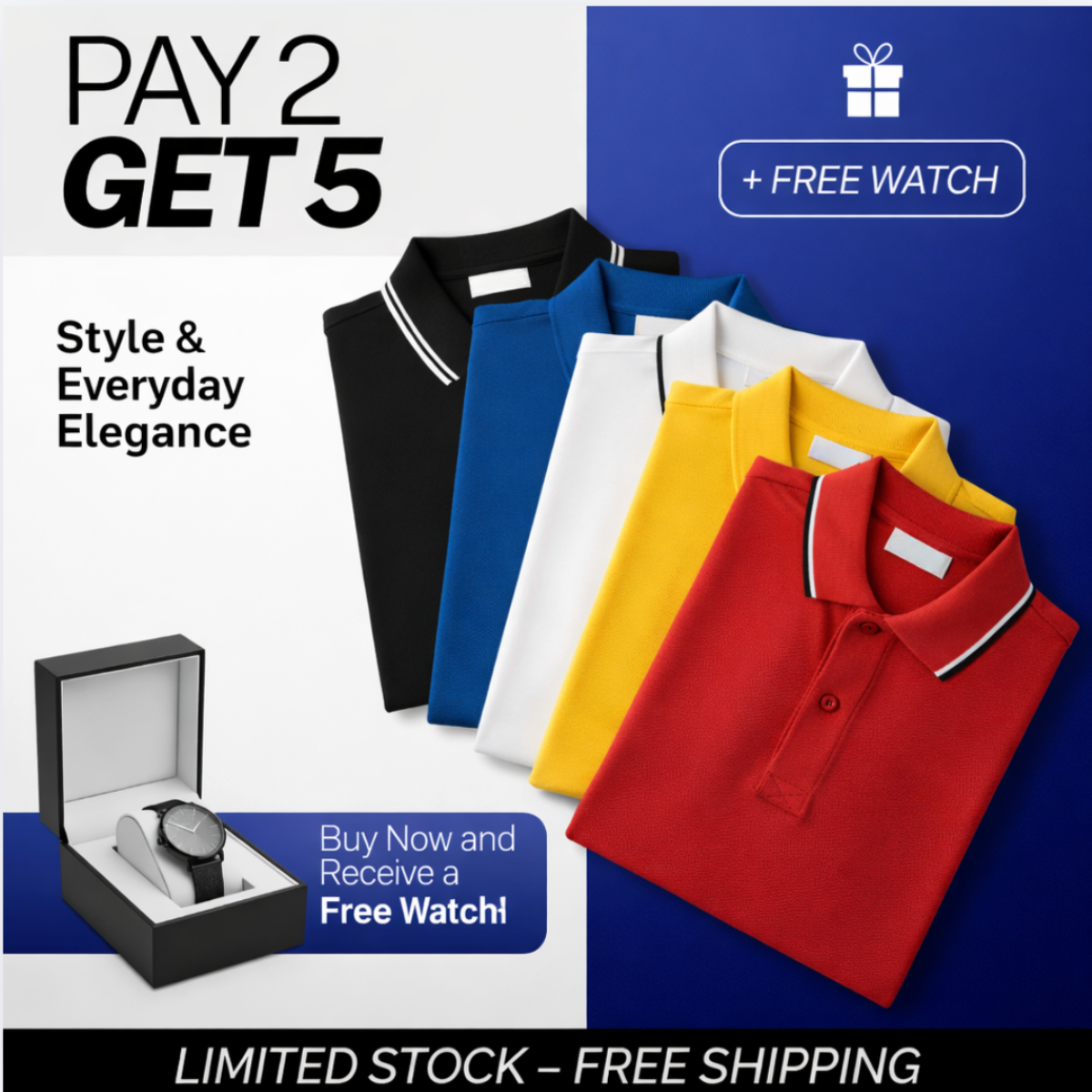 KIT POLO SHIRTS [BUY 2 GET 5] + WATCH